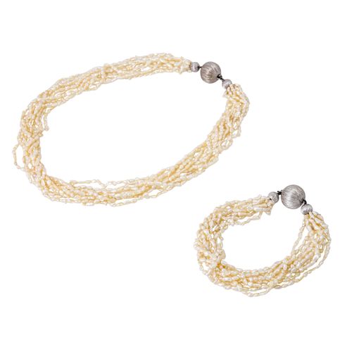 Set Collier und Armband aus Süßwasserperlen Set collier et bracelet avec perles &hellip;
