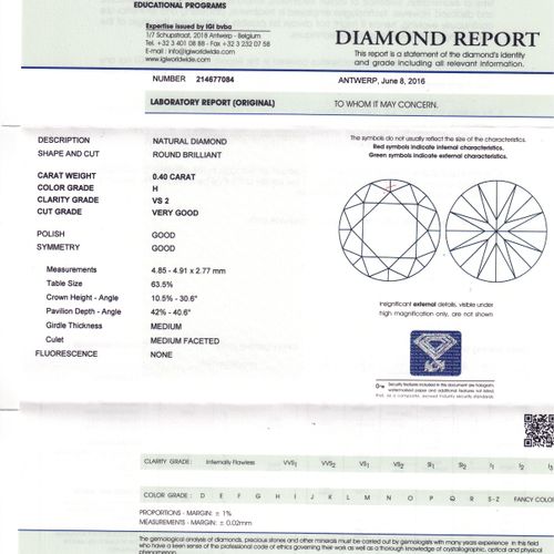 Loser Brillant von 0,40 ct, WEISS (H)/VS2, Diamante suelto talla brillante 0,40 &hellip;