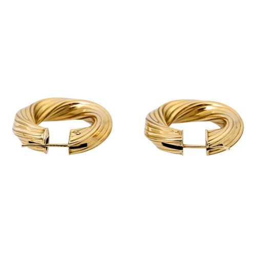 Paar Creolen, Paire de boucles d'oreilles hoop, 14K YG, 7.3 gr, diamètre env. 3 &hellip;