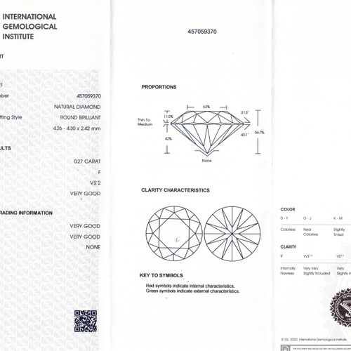 Loser Brillant 0,27 ct, FW+ (F)/VS2, 0.27克拉散装明亮式切割钻石，RW+ (F)/VS2，vg/vg/vg，新价格：约6&hellip;