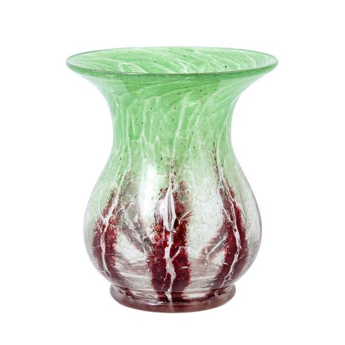 WMF Vase und Schale 'Ikora', 20. Jh. WMF花瓶和碗 "Ikora"，20世纪，水晶玻璃，有绿色和红棕色的熔体，柱状花瓶（高&hellip;