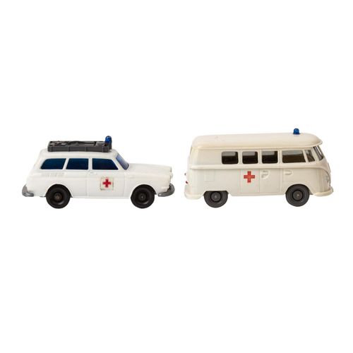 WIKING drei Rotkreuz-Fahrzeuge, 1965-73, WIKING three red cross vehicles, 1965-7&hellip;