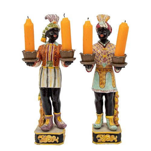 Paar Figuren-Kerzenleuchter. A pair of figures as candlesticks.Painted in colors&hellip;