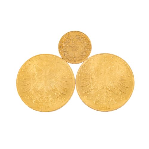 GOLDLOT mit Österreich 2 x 100 Kronen GOLDLOT avec Autriche 2 x 100 Couronnes 19&hellip;