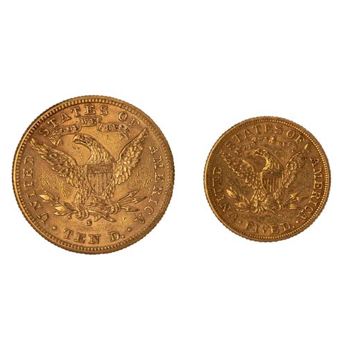 USA/GOLD - 10 Dollars 1889 + 5 Dollars 1897, USA/Or - 10 Dollars 1889 + 5 Dollar&hellip;