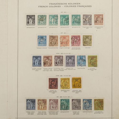 Französische Kolonien French Colonies - Mostly postmarked stamps on seven old sh&hellip;