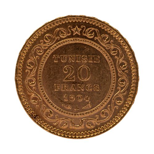 Tunesien /GOLD - 20 Francs 1904 A Tunisie /Or - 20 Francs 1904 A, XF-, environ 6&hellip;