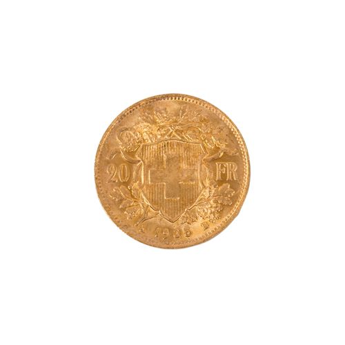 Schweiz/GOLD - 20 Franken Vreneli 1935 LB, 瑞士/黄金 - 20法郎Vreneli 1935年LB，约5.8克罚款，V&hellip;