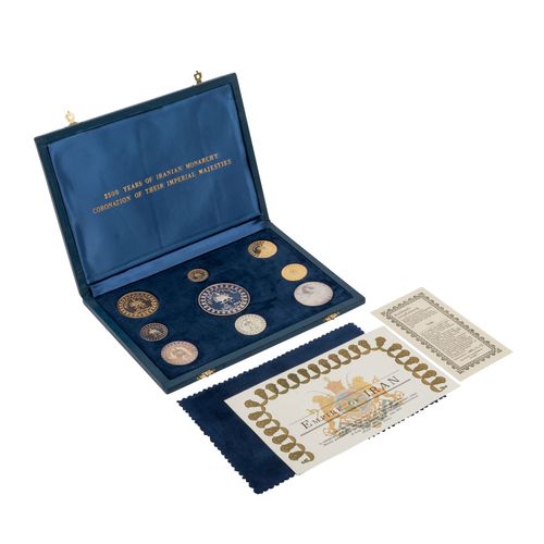 Set Iran 1971 ex PP mit 9 Münzen - 25/50/75/100/500/750/1000/2000 Rials Set Iran&hellip;