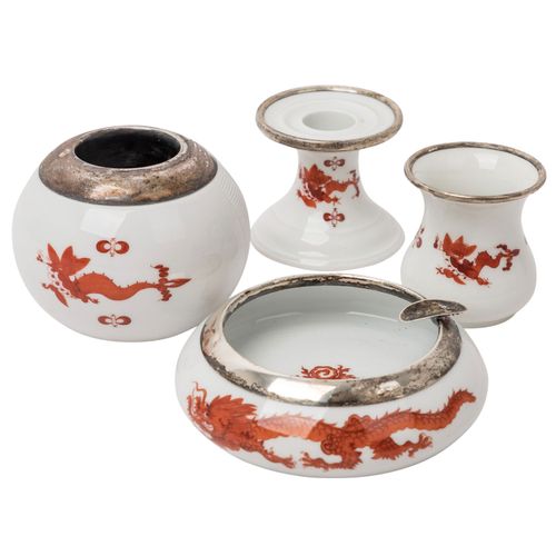 Null Set di 4 pezzi di vasi MEISSEN 'Rich Dragon Red', XX secolo, 1a scelta