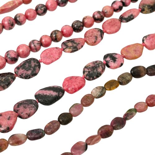 Null Bundle of 4 necklaces made of rhodonite and tourmaline, clasps made of silv&hellip;