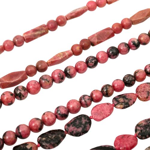 Null Bundle of 4 necklaces made of rhodonite and tourmaline, clasps made of silv&hellip;