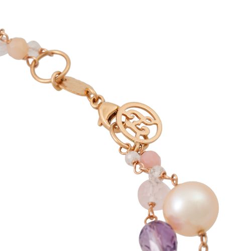 Null Collier à 2 rangs de pierres précieuses, améthystes, quartz rose, perles de&hellip;