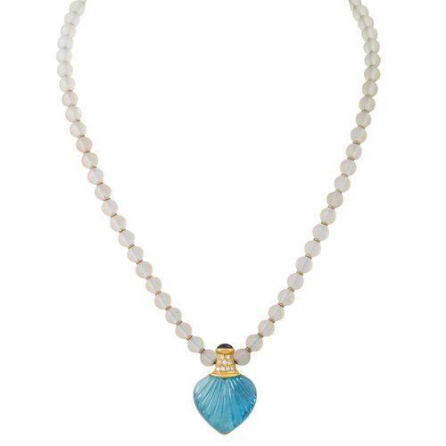Null Collar de cristal de roca con aguamarina en forma de corazón, finamente gra&hellip;