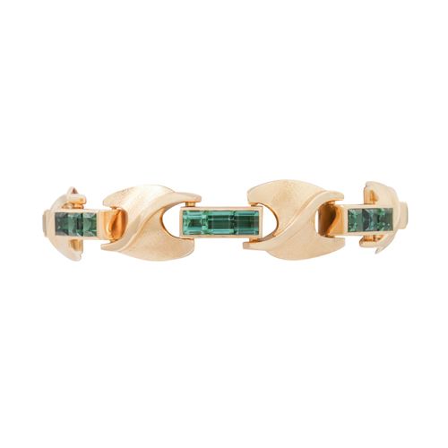 Null Bracelet with green tourmalines, 18K YG, 58.7 gr, L: ca. 18 cm, mid-20th ce&hellip;