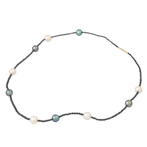 Null Collar de diamantes negros, facetados, con perlas cultivadas de Tahití y Ak&hellip;