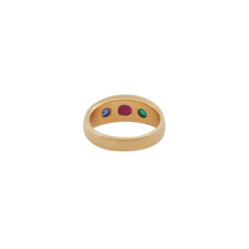 Null Bague ruban avec 3 pierres de couleur ovales facettées, saphir env. 0,7 ct,&hellip;