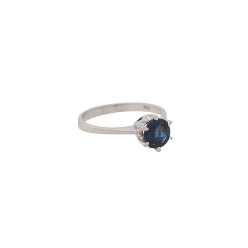 Null 蓝宝石戒指，约1.2克拉，圆形刻面，WG 14K，2.7克，RW: 56/16，20世纪末，有磨损痕迹。