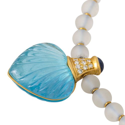 Null Collar de cristal de roca con aguamarina en forma de corazón, finamente gra&hellip;