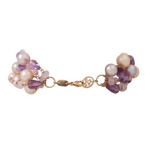 Null Bracelet 6 rangs de pierres précieuses, améthystes, quartz rose, perles de &hellip;