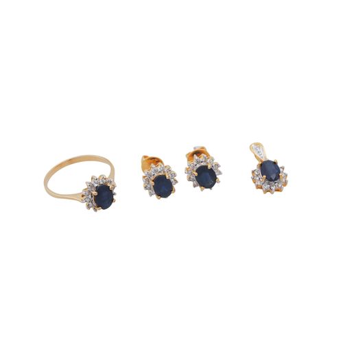 Null 3 pc bundle ring, earrings and pendant with sapphires and brilliant-cut dia&hellip;