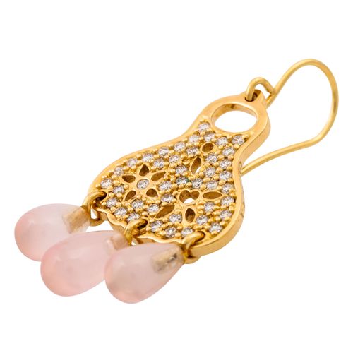 Null Paire de pendants d'oreilles avec quartz rose et brillants d'env. 1 ct au t&hellip;