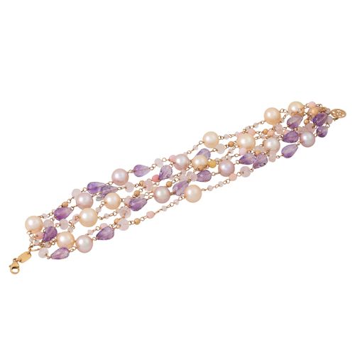 Null Pulsera de 6 hileras de piedras preciosas, amatistas, cuarzo rosa, perlas c&hellip;