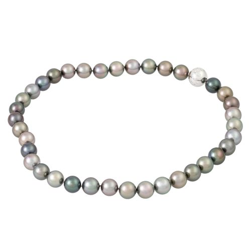 Null Tahitian pearl necklace, 37 fine cultured pearls ca. 11-12 mm in slightly d&hellip;