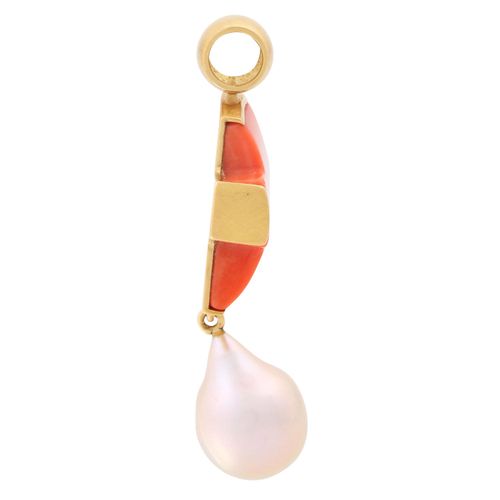 Null Ciondolo "Croce" con perla e corallo prezioso, color salmone, tagliato a fo&hellip;