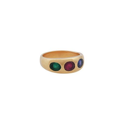 Null Ring with 3 oval faceted gemstones, sapphire ca. 0.7 ct, ruby ca. 0.8 ct an&hellip;