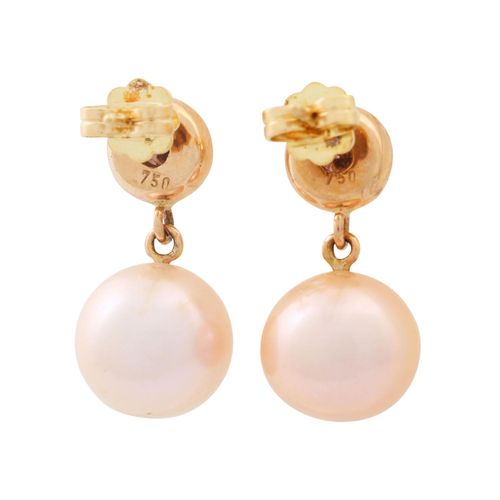 Null Pair of ear hangers with cultured pearls ca. 11.5 mm and brilliant-cut diam&hellip;