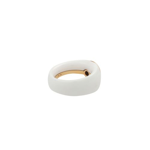 Null 白色陶瓷戒指，镶有约0.5克拉的钻石，约为花色棕色/SI2，镶嵌。和环形轨道RSG 18K，内凸，13.7克，RW：约54，21世纪，磨损痕迹很小，制&hellip;