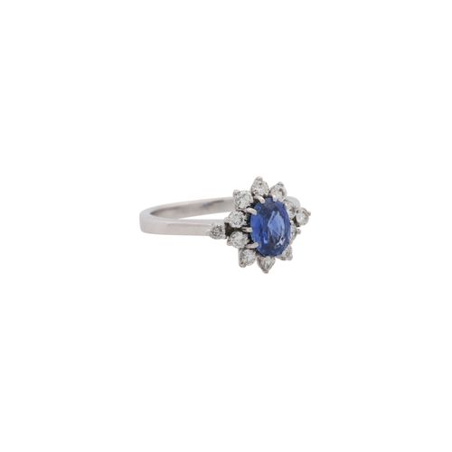 Null Ring with sapphire ca. 1.8 ct and brilliant-cut diamonds totalling ca. 0.5 &hellip;