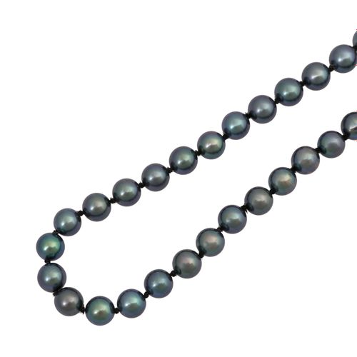 Null Collier de perles de culture Akoya teintées en noir, env. 7,4 mm, L : 90 cm&hellip;