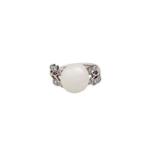 Null Anillo SCHOEFFEL con perla cultivada y diamantes en total aprox. 0,15 ct, b&hellip;