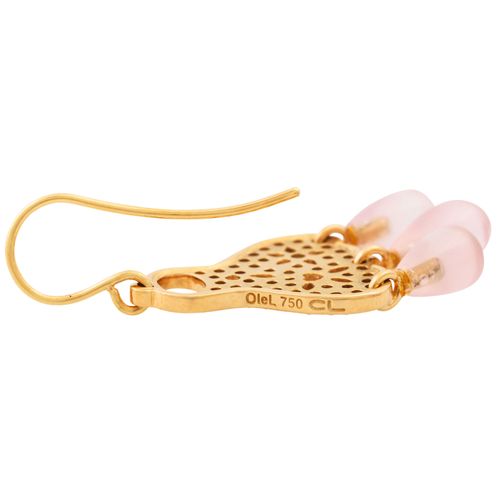 Null Paire de pendants d'oreilles avec quartz rose et brillants d'env. 1 ct au t&hellip;
