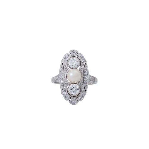 Null Anillo Art Deco con perla y diamantes que suman aproximadamente 0,85 quilat&hellip;
