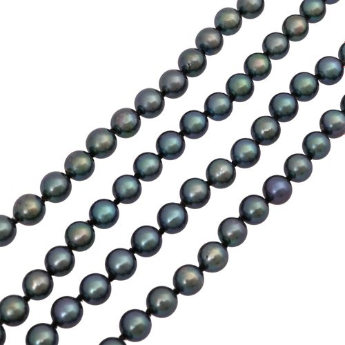 Null Collier de perles de culture Akoya teintées en noir, env. 7,4 mm, L : 90 cm&hellip;