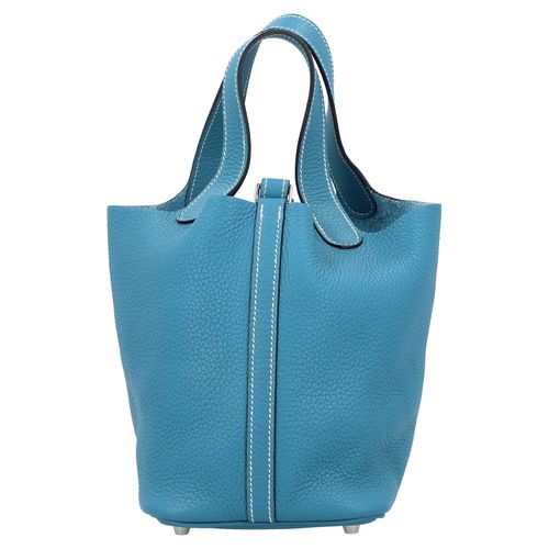 Null Sac à main HERMÈS "SAC PICOTIN LOCK 18". Cuir Taurillon Clemence en Bleu Je&hellip;