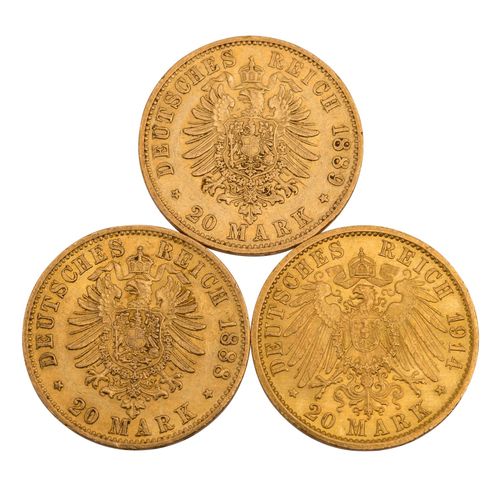 Null Preussen/GOLD - Konvolut mit 20 Mark 1888 A Friedrich III., 20 Mark 1898 A &hellip;