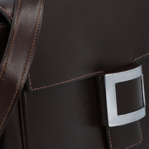 Null HERMÈS VINTAGE shoulder bag "MARTINE". Dark brown smooth leather with silve&hellip;