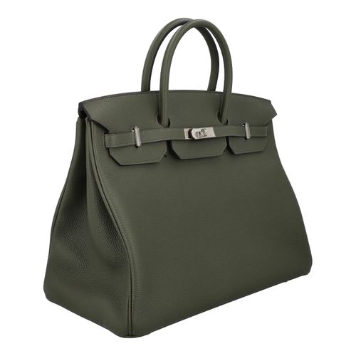 Null Sac à main HERMÈS "BIRKIN BAG 40". Cuir Togo Vert Olive avec matériel argen&hellip;