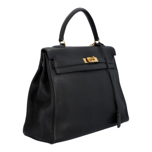 Null HERMÈS VINTAGE handbag "KELLY BAG 35". Coll. 1996. Clemence leather in blac&hellip;