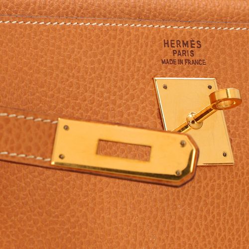 Null HERMÈS VINTAGE Handtasche "KELLY BAG 35". Koll. 1998. Togo Leder in Gold (H&hellip;