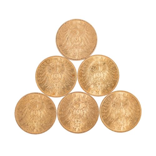 Null Preussen/GOLD - 6 x 20 Mark Wilhelm II. 1896/95/99 und 1901/02, vz-ss, Krat&hellip;