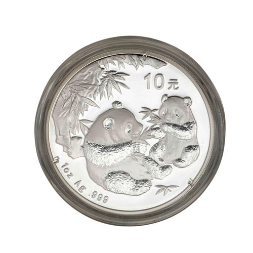 Null VR China - 10 Yuan 2006, zwei Pandas, Silber, 1 Unze, stempelglanz.