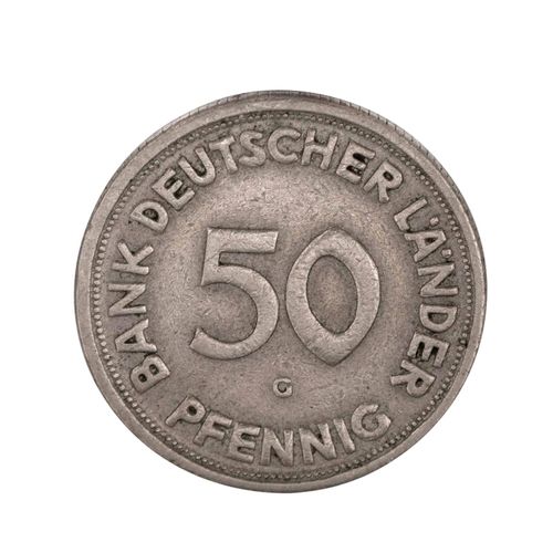 Null BRD - 50 Pfennig Bank Deutscher Länder, 1950/G, J.379, Conservation : ss