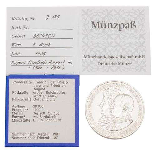 Null Empire allemand / Saxe - 5 Mark 1905, 500 Jahre Uni Leipzig, König Friedric&hellip;