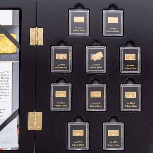 Null 11x 1 g gold bars - 'German Landmarks in Gold' each PP, mint Berlin, of whi&hellip;