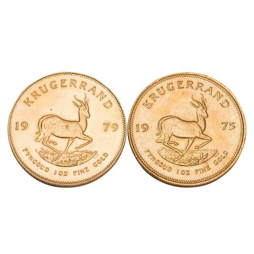 Null Südafrika/GOLD - 2 x 1 Unze GOLD fein, 1 Krügerrand 1975 & 1979 vz-, minima&hellip;